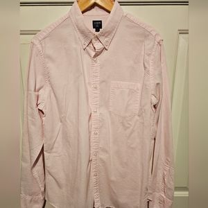 JCrew Mens Large Pink with White Stripes Button Long Sleeve